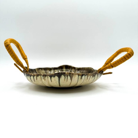 Likely Carstens Bowl West Germany Art Pottery Lava Glaze w Wicker Handles - Picture 8 of 13